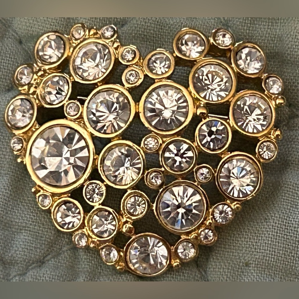 SWAROVSKI Signed, Gold Plated, Crystal Heart Brooch